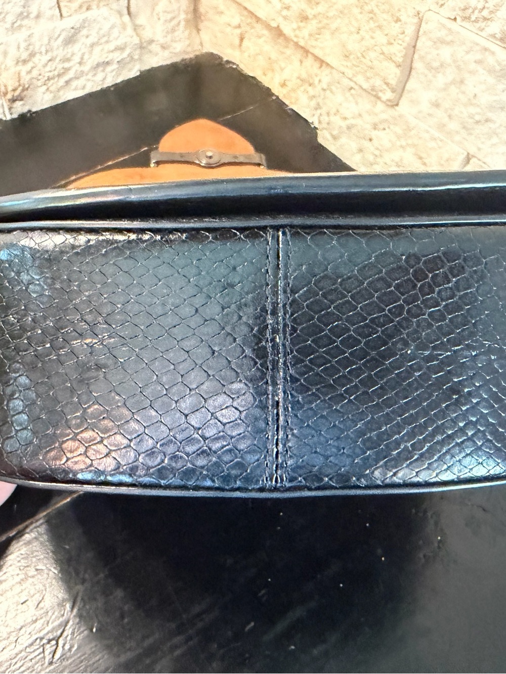 Coach Morgan Saddle Bag Pebbled Leather Snakeskin Gunmetal Black Crossbody Logo - Picture 6 of 11